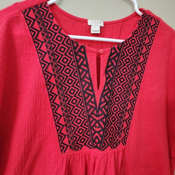 J. Crew Red Navy Blue Embroideeed Pom Pom Tunic Cotton Top Size S Women - Picture 8 of 8